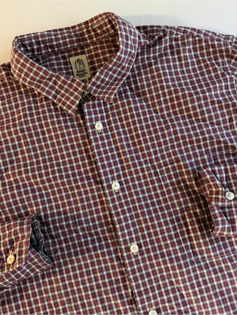 Hiroshi Kato Shirt Men XL SLIM Woven Plaid Japanese Americana Ivy Button Up